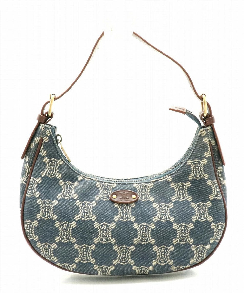 Celine Macadam 2way Shoulder Bag Hobo denim blue brown